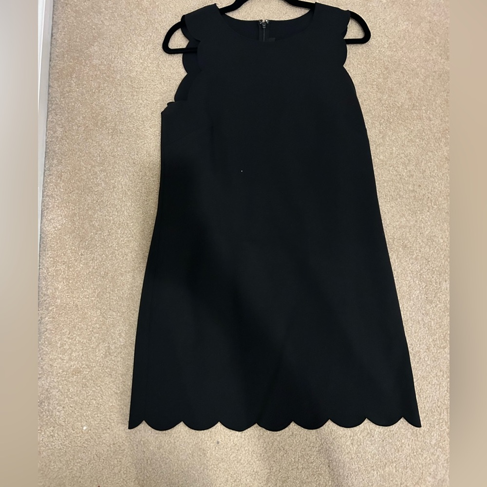 J. Crew Scalloped Classic Black Shift Dress Size 10 EUC